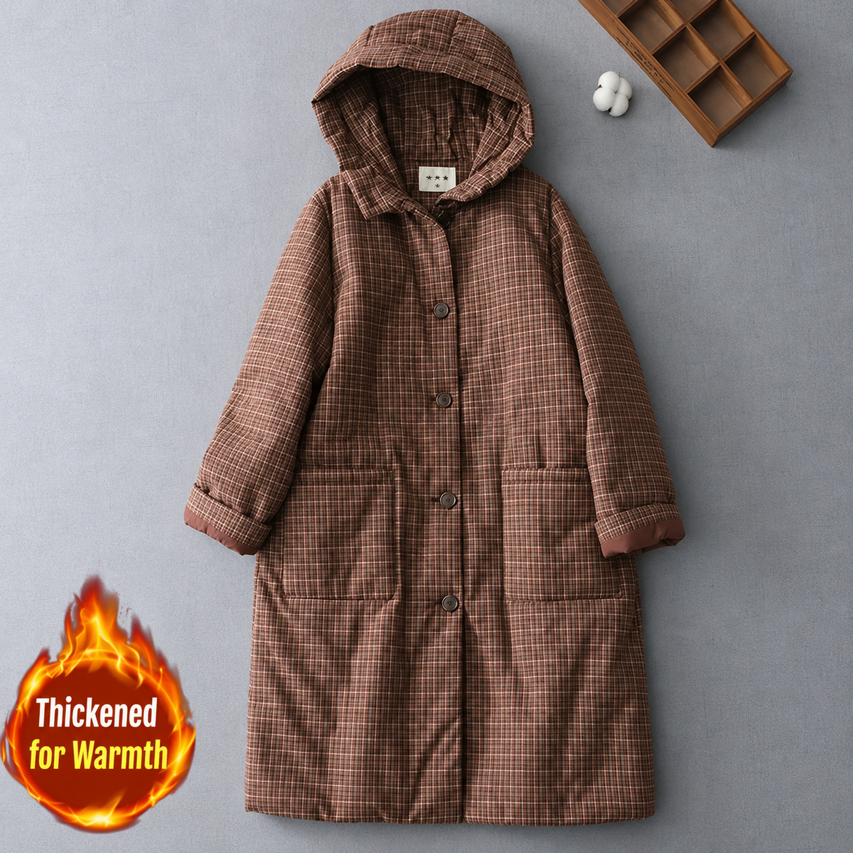 Retro Plaid Quilted Hooded Padded Coat