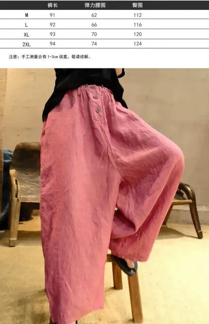 Retro Linen Wide-Leg Pants for Women
