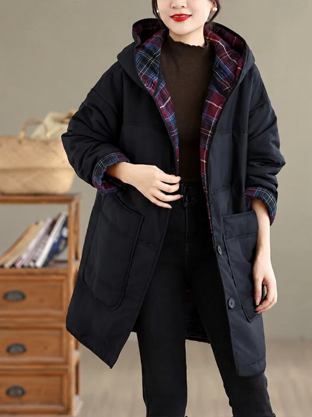 Hooded Quilted Padded Coat with Patch Pockets