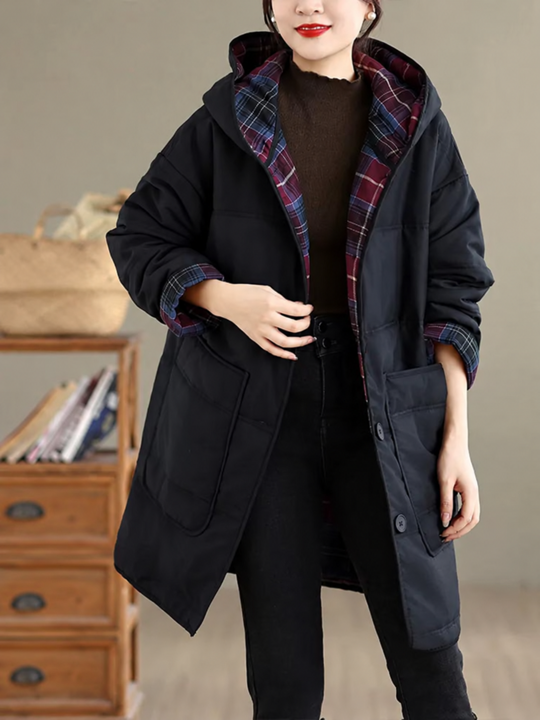 Hooded Quilted Padded Coat with Patch Pockets