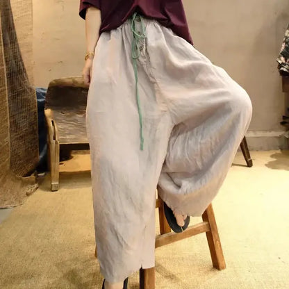 Retro Linen Wide-Leg Pants for Women