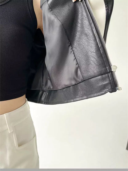 Amerikanische funktionelle, farblich abgesetzte PU-Lederjacke mit Reißverschluss