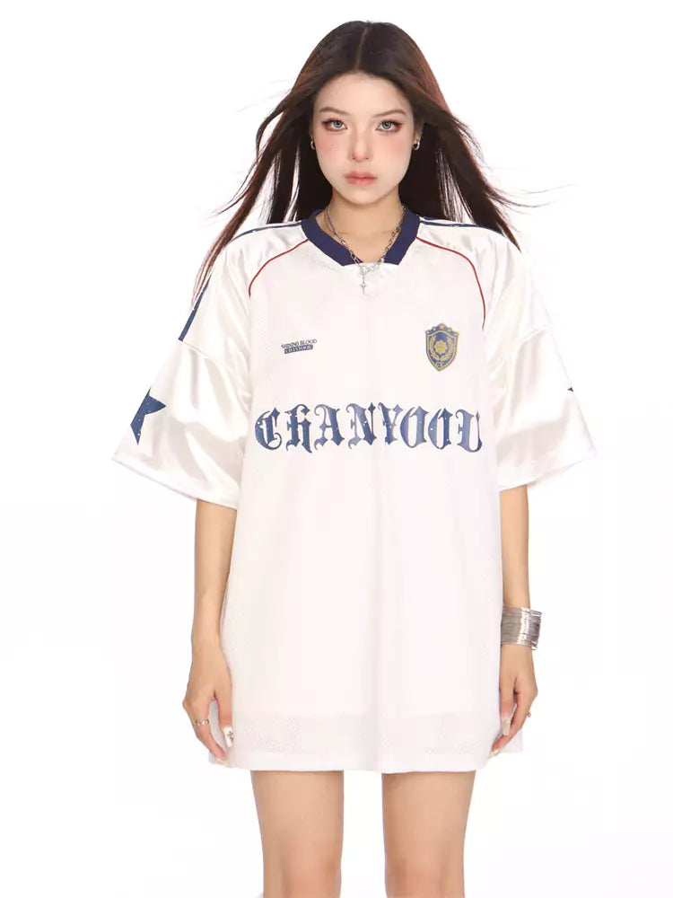 American College Style V-Neck Blokette Baseball Tee