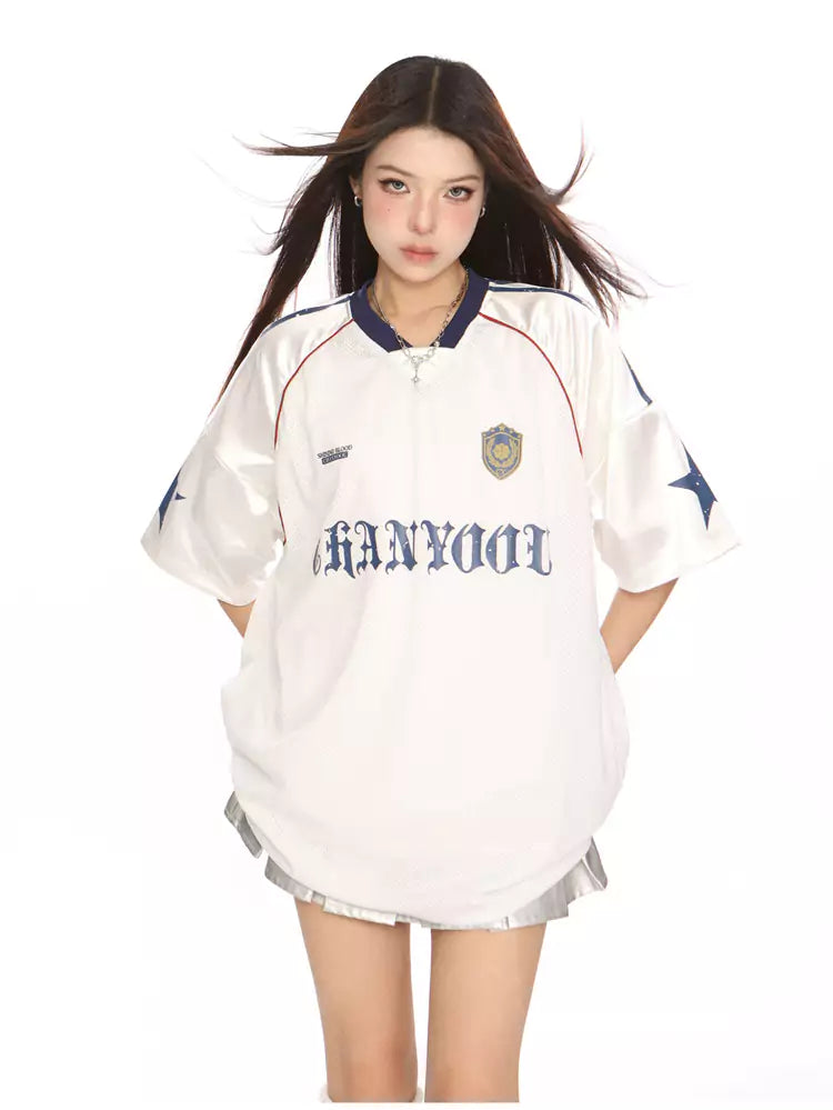 American College Style V-Neck Blokette Baseball Tee