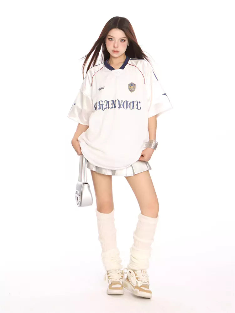 American College Style V-Neck Blokette Baseball Tee
