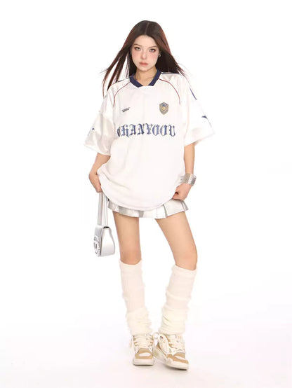 Baseball-T-Shirt im amerikanischen College-Stil mit V-Ausschnitt