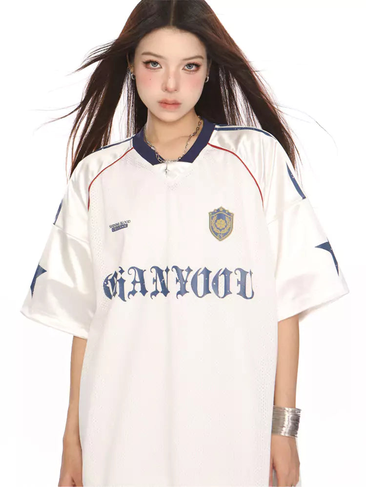 American College Style V-Neck Blokette Baseball Tee