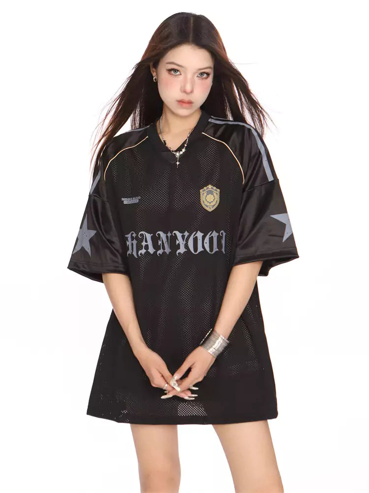 American College Style V-Neck Blokette Baseball Tee