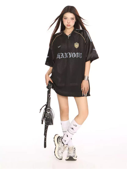 Baseball-T-Shirt im amerikanischen College-Stil mit V-Ausschnitt