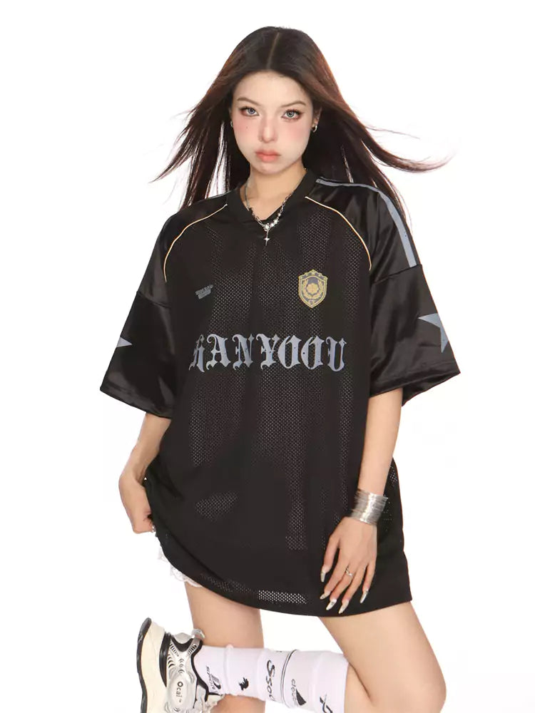 American College Style V-Neck Blokette Baseball Tee