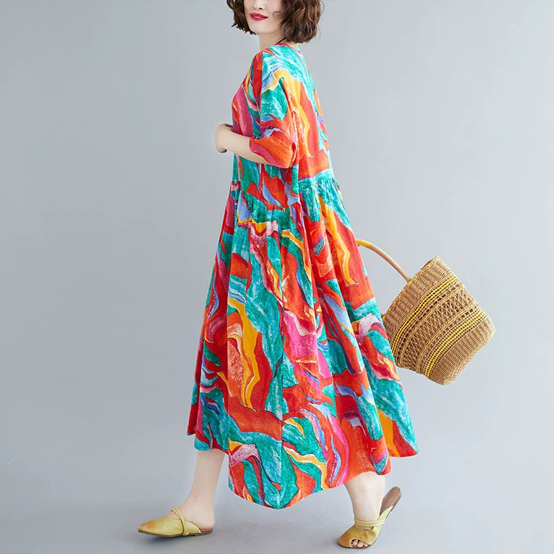 Relaxed Fit Red Midi Dress – Modest & Comfortable