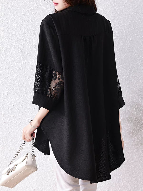 Black Tunic Top with Lace Cuff Trim