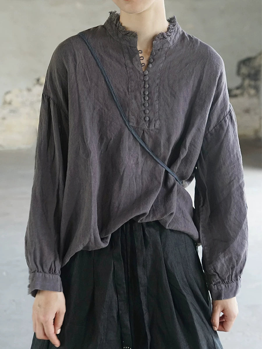 French Style Linen Top with Small Stand Collar