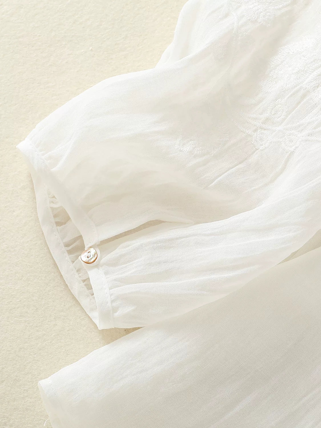 Embroidered Three Quarter Sleeve V-Neck Blouse
