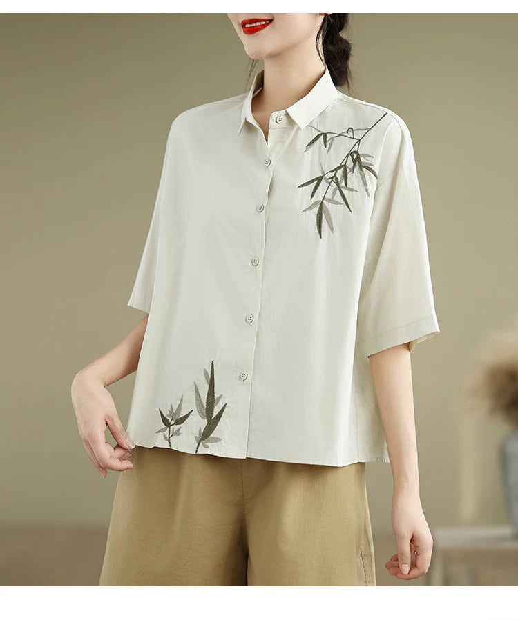 Embroidered Half Sleeve Shirt with Standard Collar
