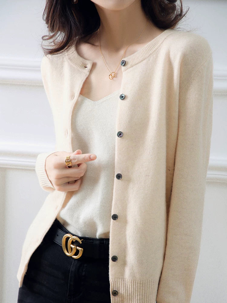 Soft Knit Cardigan with Front Buttons & Ribbed Trim