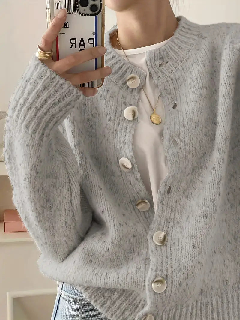Speckled Yarn Cardigan with Front Buttons