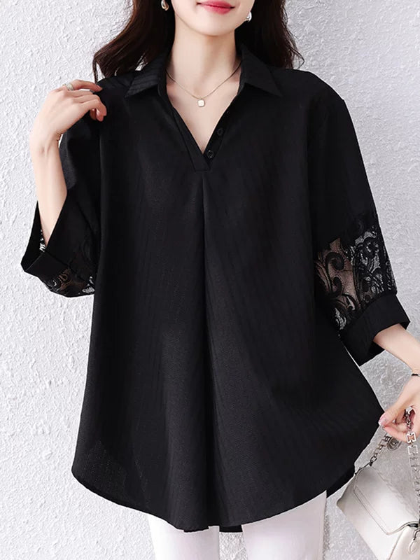 Black Tunic Top with Lace Cuff Trim