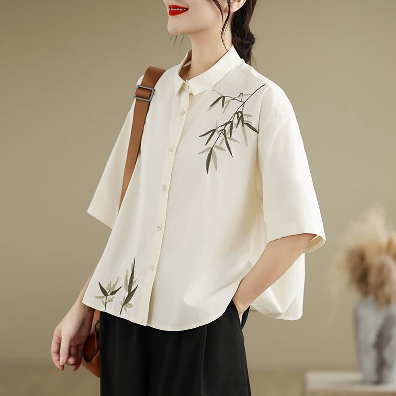 Embroidered Half Sleeve Shirt with Standard Collar