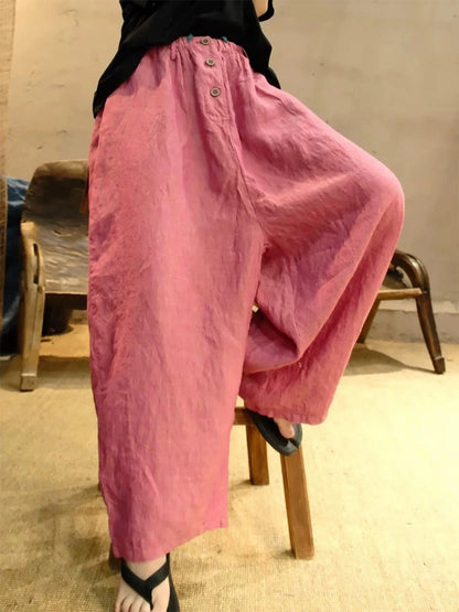 Retro Linen Wide-Leg Pants for Women