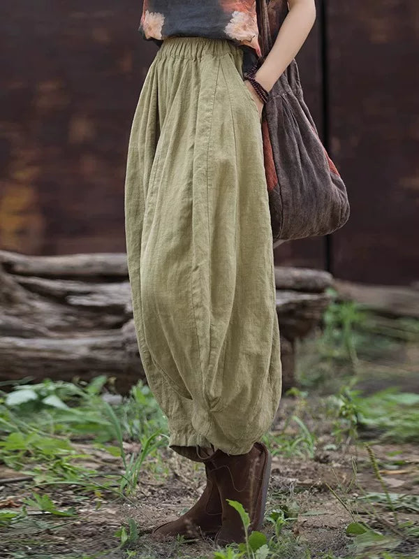 Balloon-Leg Pants in Linen-Look Textured Fabric