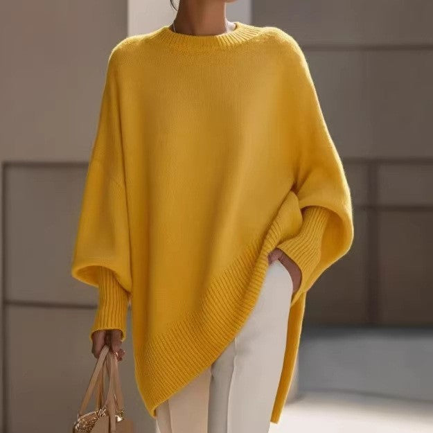 Oversized Knit Sweater with Asymmetrical Hem