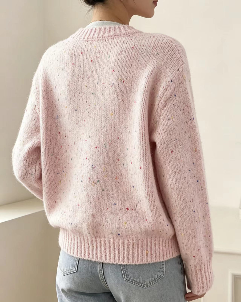 Speckled Yarn Cardigan with Front Buttons