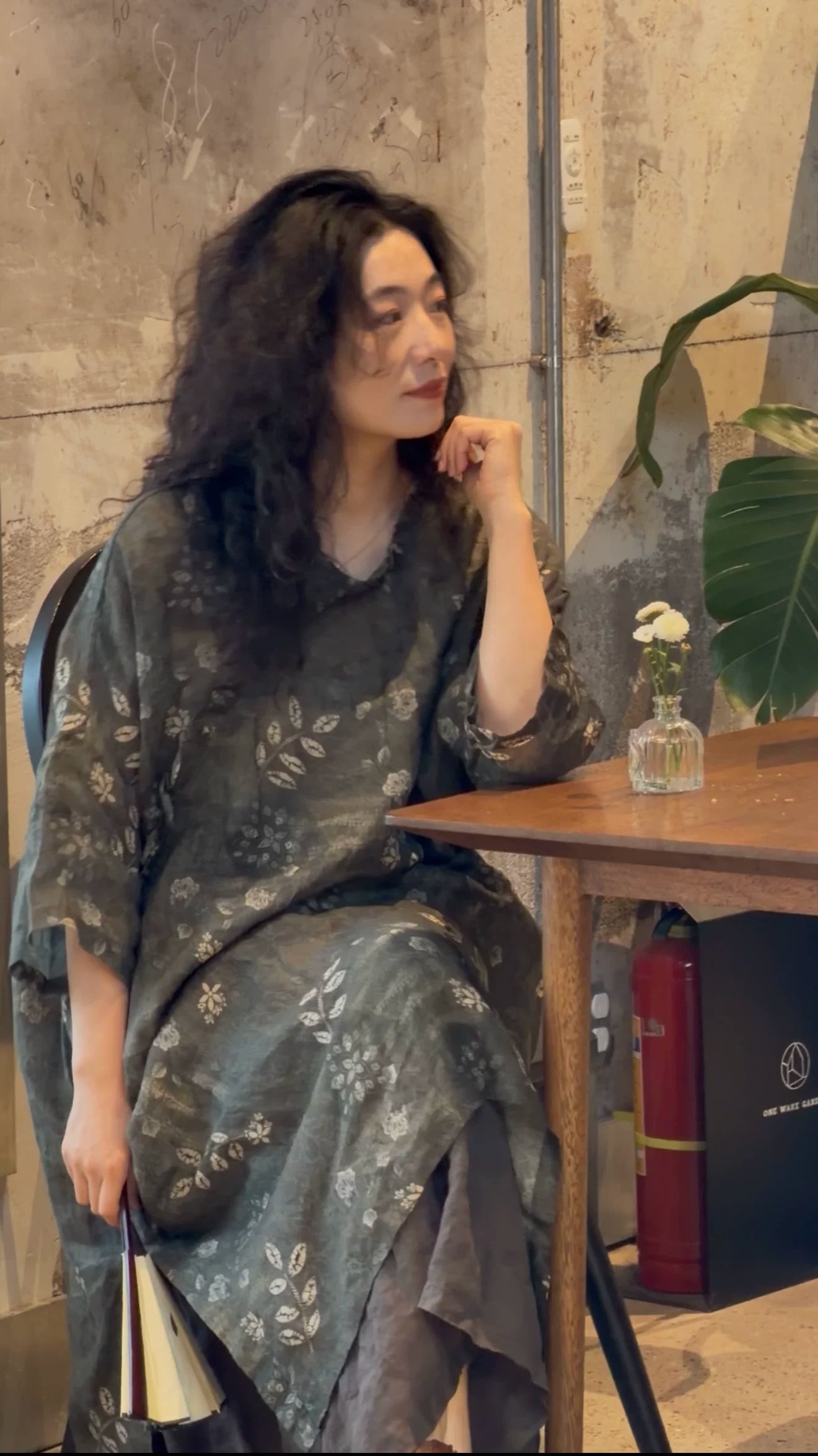 Relaxed Linen Midi Dress with Subtle Print