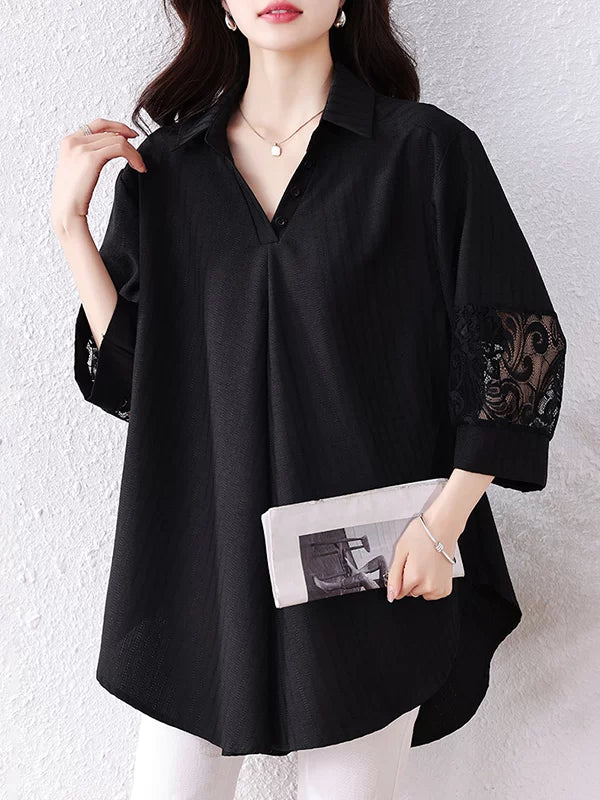 Black Tunic Top with Lace Cuff Trim