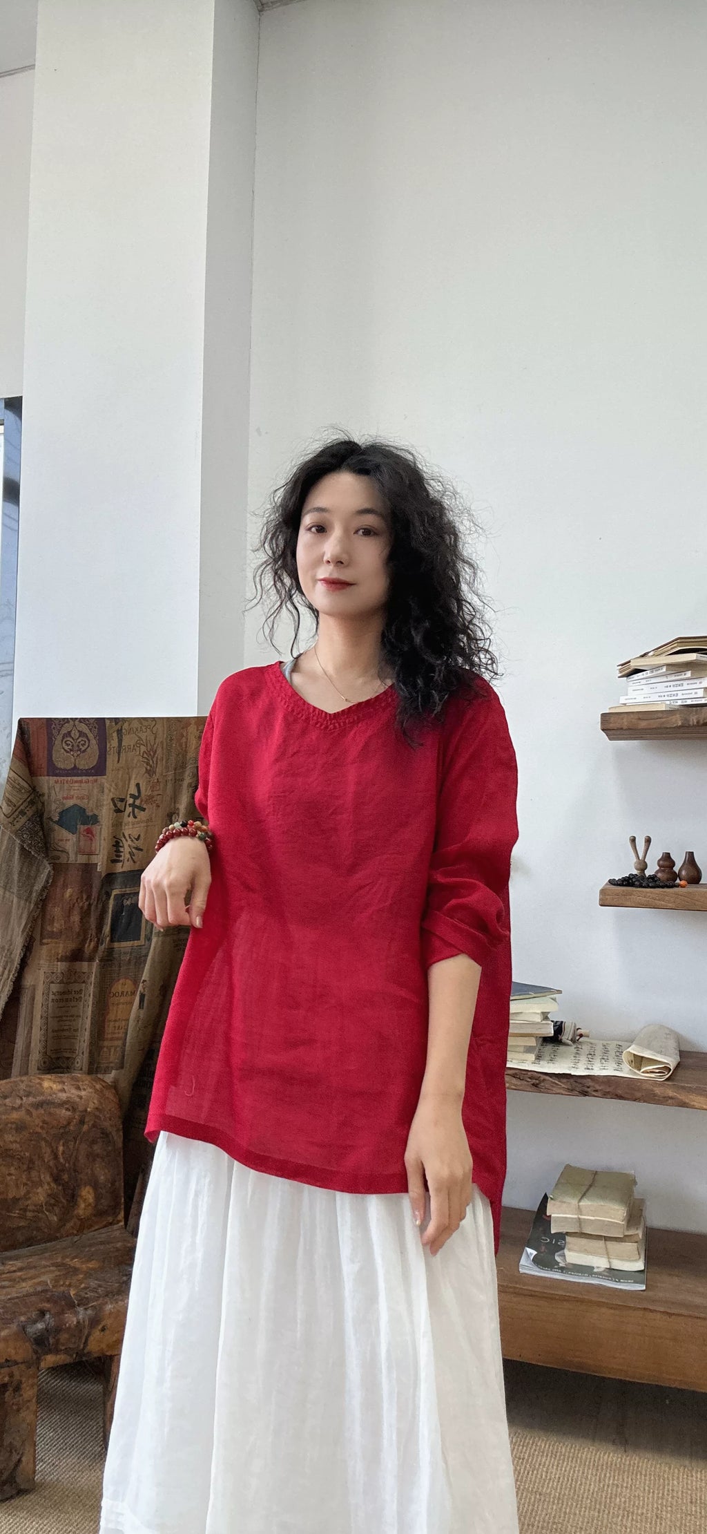 Ramie Relaxed Long-Sleeve Top in Soft Hues