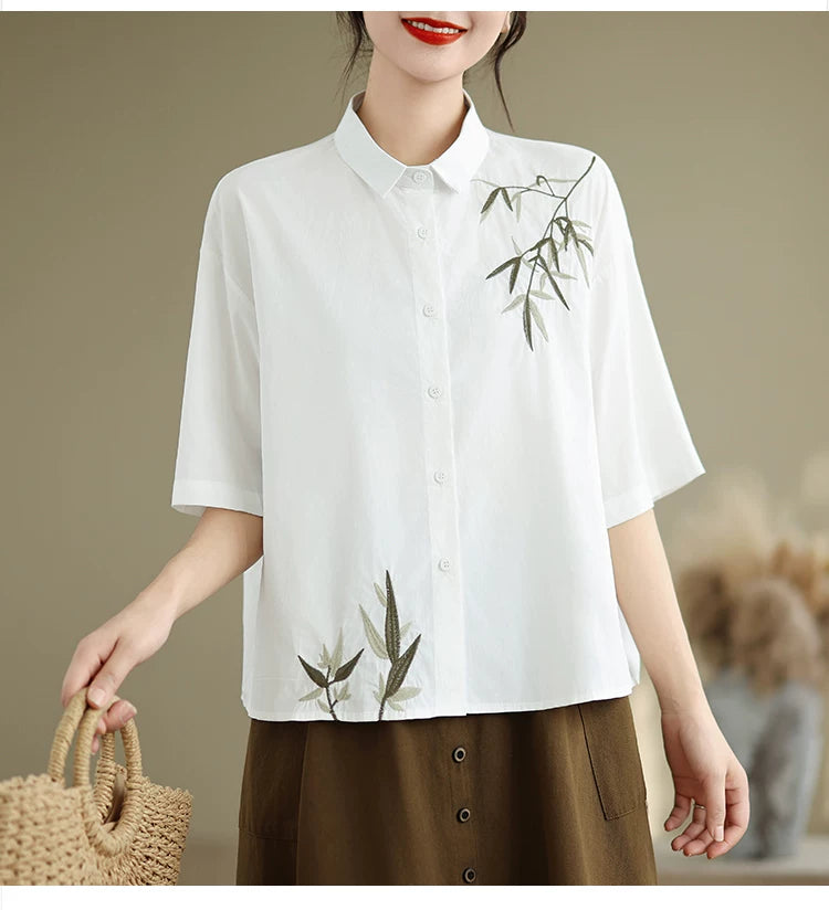 Embroidered Half Sleeve Shirt with Standard Collar