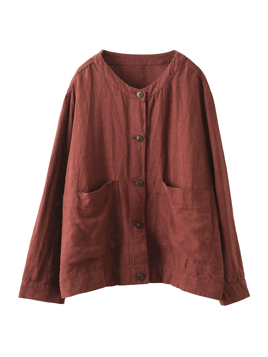100% Linen Button-Front Top with Patch Pockets