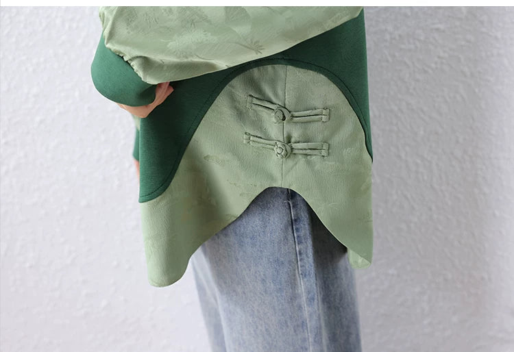 Contrast Raglan Woven Top with Knot Detail