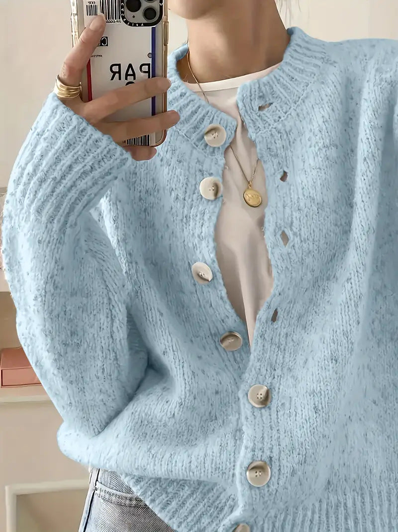 Speckled Yarn Cardigan with Front Buttons