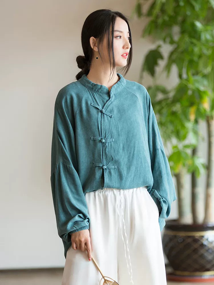 Relaxed Linen-Look Top with Knot Buttons