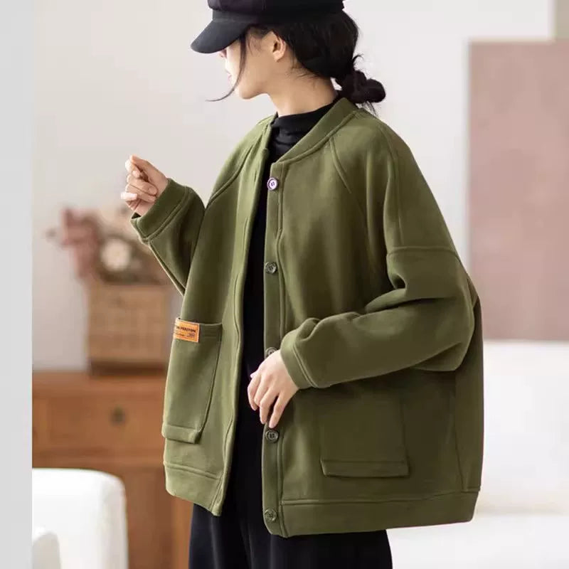 Oversized Brushed-Lined Knit Jacket, Hip-Length