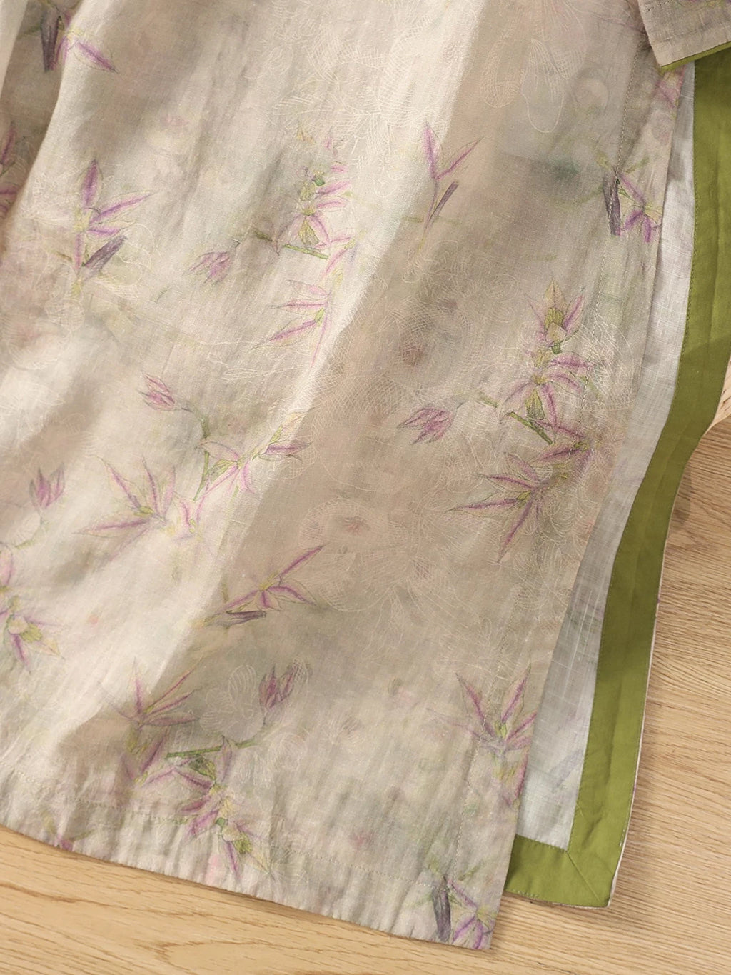 Bamboo Print Cotton Linen Three Quarter Sleeve Shirt