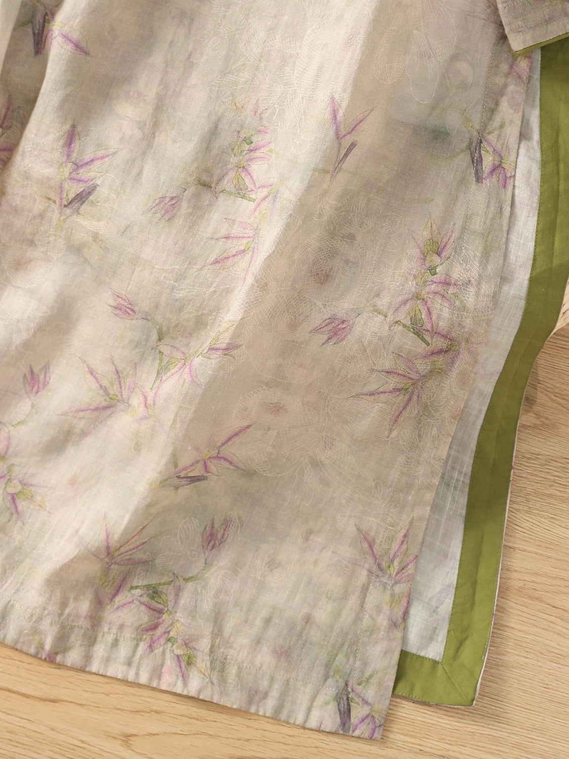 Bamboo Print Cotton Linen Three Quarter Sleeve Shirt