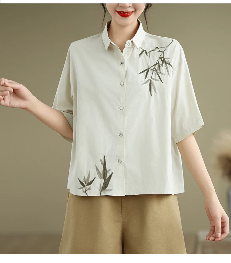Embroidered Half Sleeve Shirt with Standard Collar