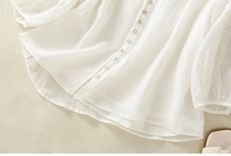 Embroidered Three Quarter Sleeve V-Neck Blouse