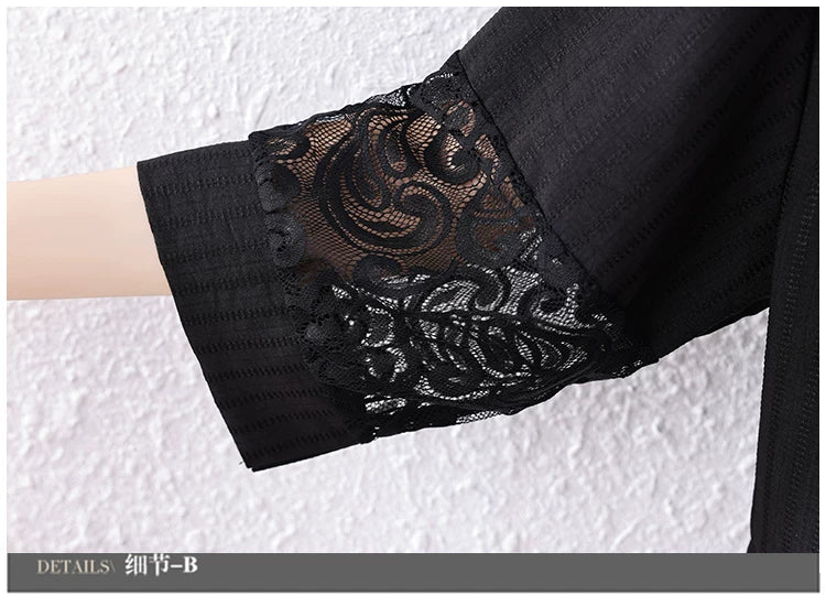 Black Tunic Top with Lace Cuff Trim