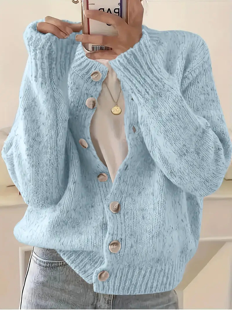Speckled Yarn Cardigan with Front Buttons