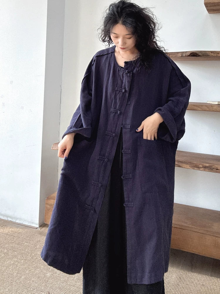 Relaxed Pure Linen Long Coat in Earth Tones