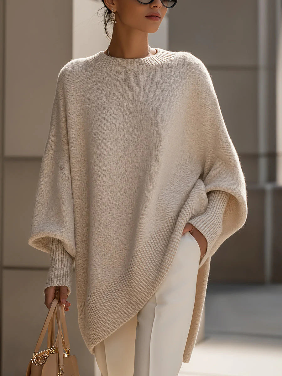 Oversized Knit Sweater with Asymmetrical Hem