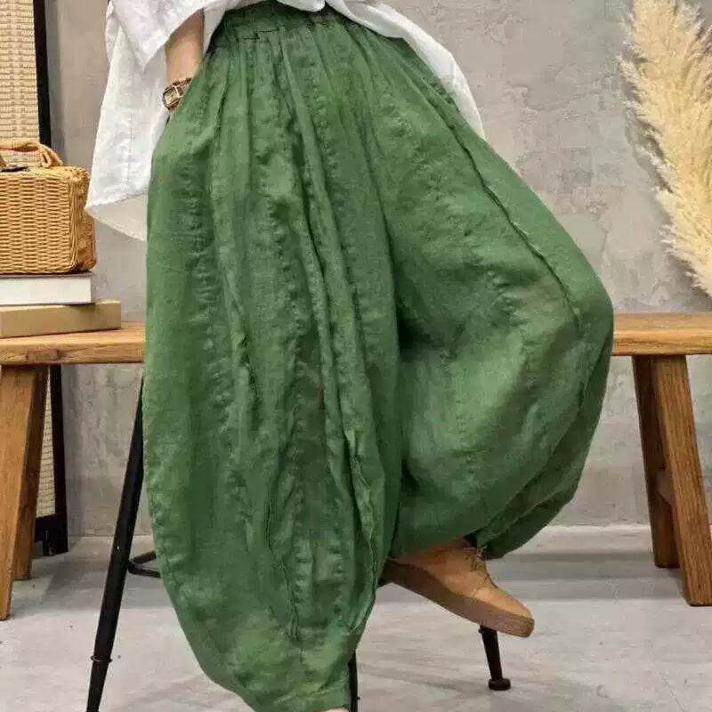 Balloon-Leg Pants in Linen-Look Textured Fabric