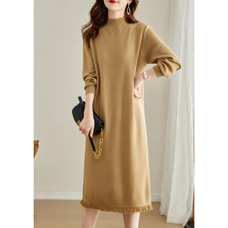 Strickkleid mit Quasten, das über das Knie reicht, für Damen