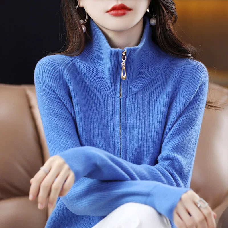 Relaxed Half-Zip Knit Top with Stand Collar