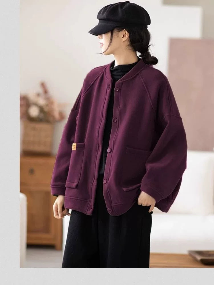 Oversized Brushed-Lined Knit Jacket, Hip-Length
