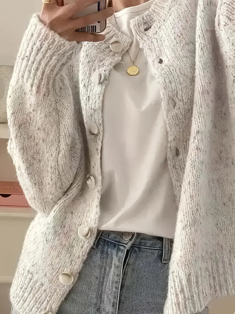 Speckled Yarn Cardigan with Front Buttons
