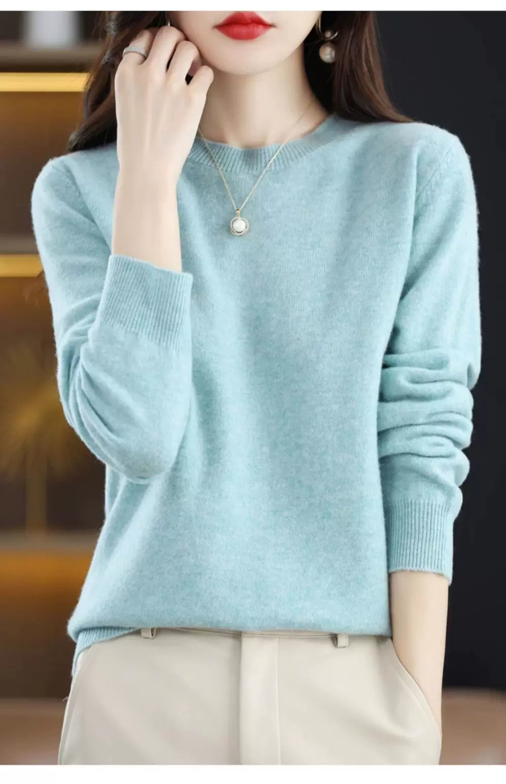 Solid Color Round Neck Simple Relaxed Soft Knit Top